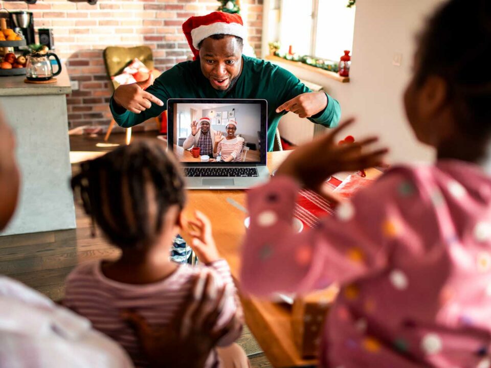 Family video-chatting with grandparents